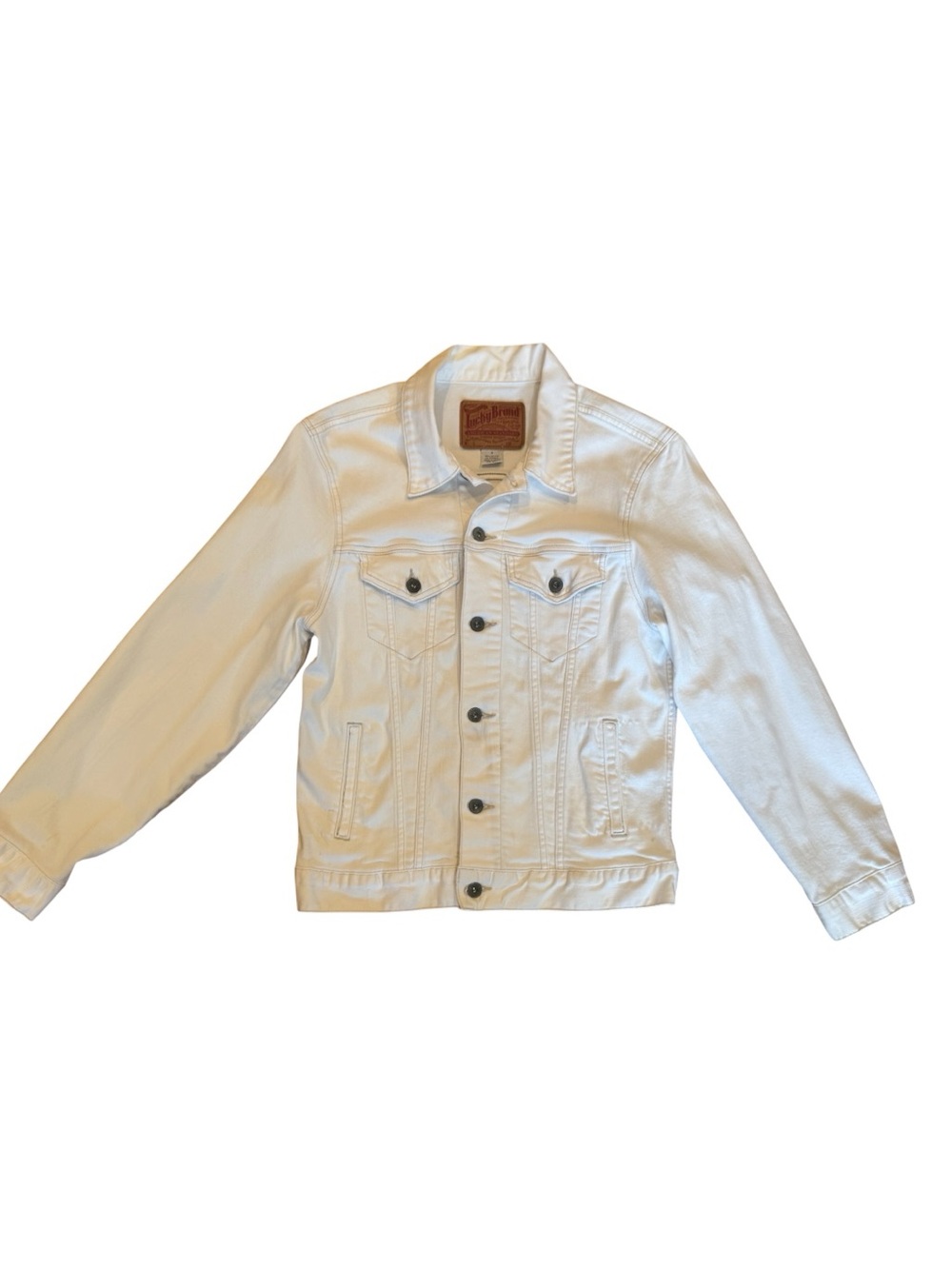 Vintage Lucky Brand Classic White Jean Jacket | Y2K Unisex Trucker Denim Small - Picture 5 of 12